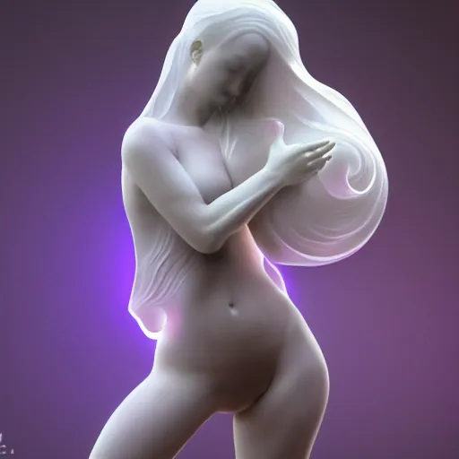 Prompt: 3 d pyro liquid simulation render, octane render, xparticles, white colors, female bodies, female body covered in white blanket, white carved abstract sculpture, amethyst mineral quartz, swirly curls, abstract white fluid, golden edges and fractals, cold colors, artstation, render, cinema 4 d, art noveau fresco