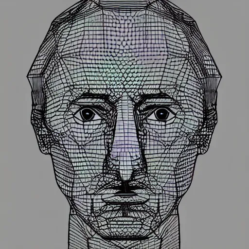 Prompt: low poly wireframe mesh of Marcel Duchamp, vector