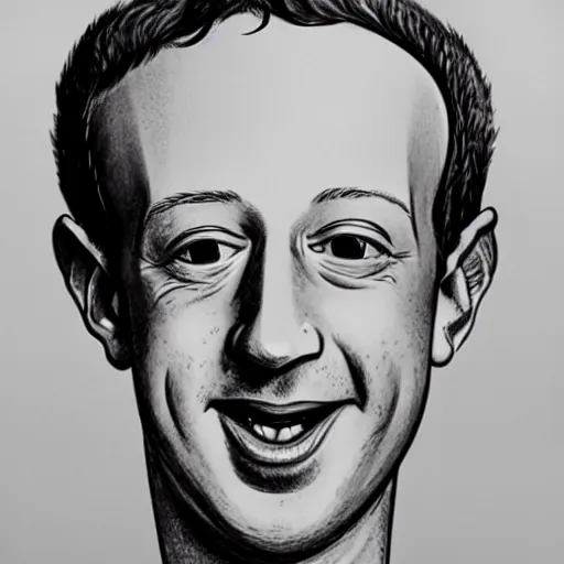 Image similar to a caricature portrait of Mark Zuckerberg drawn by Mort Drucker- Mad Magazine