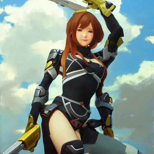 Image similar to greg manchess portrait painting of asuna yuuki as overwatch character, medium shot, asymmetrical, profile picture, organic painting, sunny day, matte painting, bold shapes, hard edges, street art, trending on artstation, by huang guangjian and gil elvgren and sachin teng