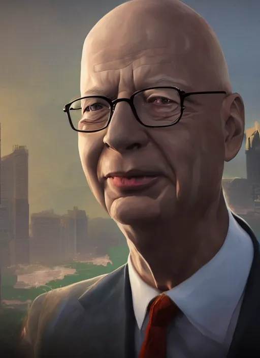 Prompt: an epic fantasy comic book style portrait painting of Klaus Schwab, unreal 5, DAZ, hyper realistic, octane render, dynamic lighting