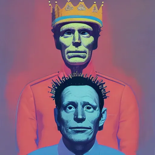 Prompt: portrait of a king with crown in astronaut suit by Andy warhol and Petros Afshar and Beeple, Edward Hopper and James Gilleard, Zdzislaw Beksinski, Mark Ryden, Wolfgang Lettl highly detailed