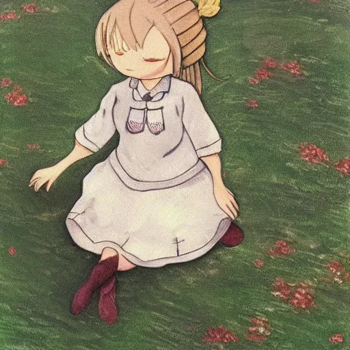 Image similar to little girl with an small curvy blonde hair wearing an sailor suit, artwork in made in abyss art style, inspired in balthus, high details