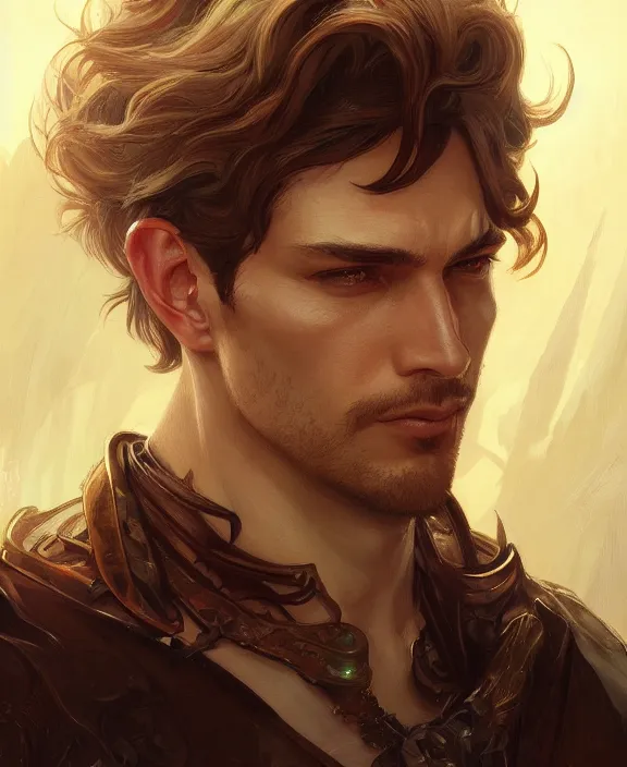 Image similar to portrait close up of guy, concentrated look, symmetry, with an explosion on the back, d & d, fantasy, intricate, elegant, highly detailed, digital painting, artstation, concept art, art by artgerm and greg rutkowski and alphonse mucha, boris vallejo