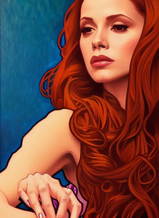 Prompt: oil painting of cheryl blossom and toni topaz, intricate, elegant, highly detailed, lighting, painting, artstation, smooth, illustration, art by greg rutowski and alphonse mucha