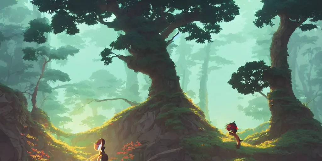 Prompt: ghibli style forest landscape, artstation, elegant, highly detailed, digital painting, concept art, smooth, sharp focus, illustration, art by don bluth and michel ocelot and makoto shinkai and tom whalen and atey ghailan and akihiko yoshida