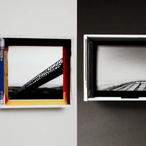 Prompt: a split frame that shows differences of film photography and digital photography