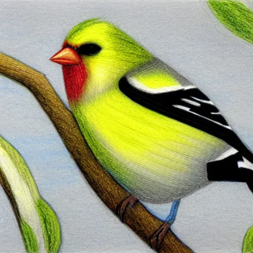 Image similar to color pencil drawing of an american goldfinch