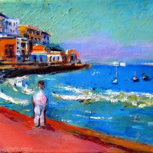 Prompt: by the sea , Naples, Italy, Expressive impressionist style, painted with a palette knife