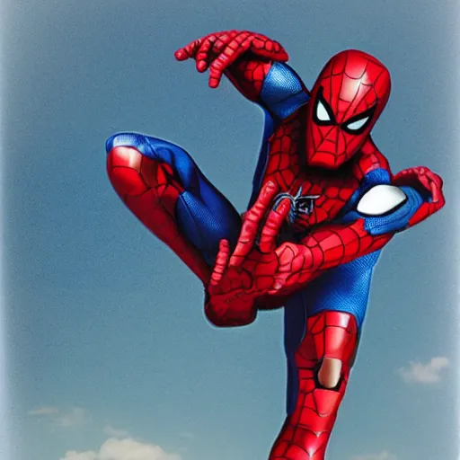 Image similar to a single iron man and spider - man hybrid, dslr, polaroid