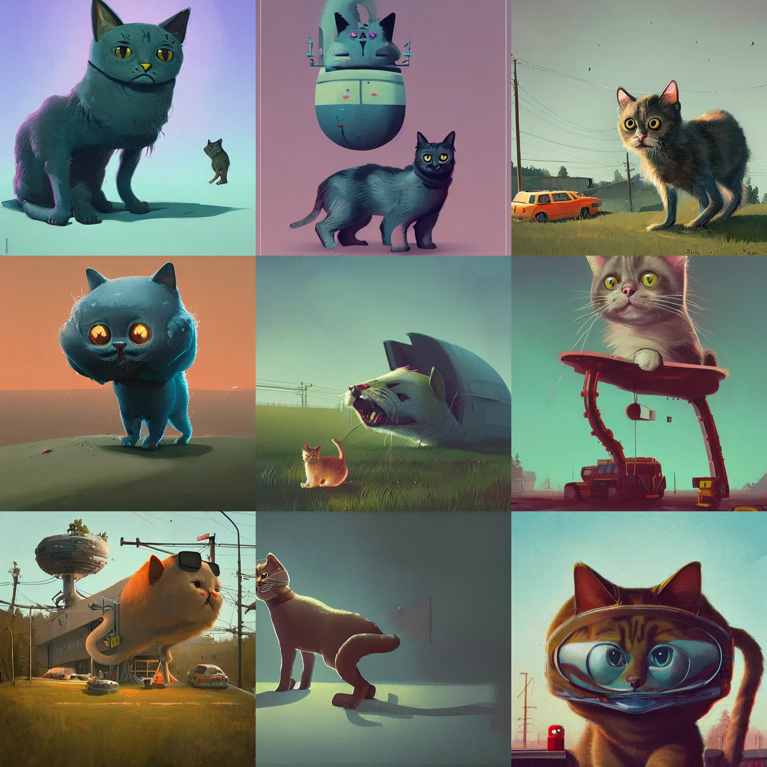 Prompt: stalenhag cute cat by simon