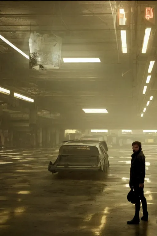 Prompt: movie still of empty WalMart aisles filmed by Denis Villeneuve and Roger Deakins in the style of Blade Runner 2049, moody, sci fi, 4k, liminal space, high quality