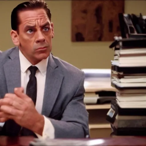 Prompt: Jean Claude Vandamme as Michael Scott on the office, cinematic still, high quality,