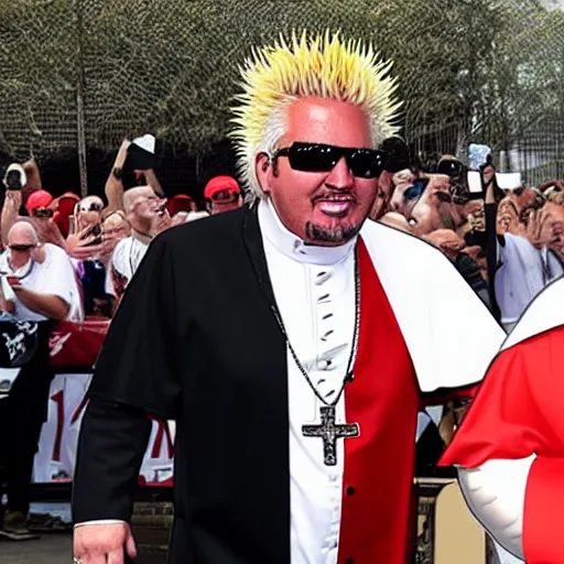 Prompt: guy fieri dressed as the pope is blessing trump supporters, the crowd is filled with muppets, award winning photo,