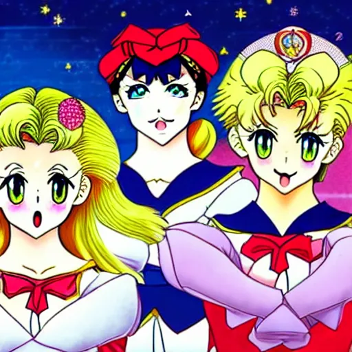 Image similar to lukashenko in style of sailor moon, anime, perfect faces, fine details