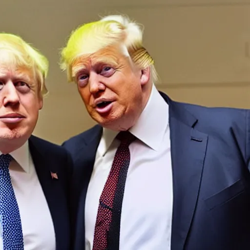 Image similar to Boris Johnson and Donald Trump as tweedle dee and tweedle dum