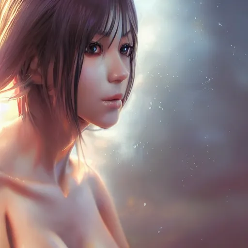 Image similar to photo realistic image of a pretty anime girl in bikini, stunning 3 d render inspired art by istvan sandorfi and greg rutkowski, perfect facial symmetry, realistic, highly detailed attributes and atmosphere, dim volumetric cinematic lighting,