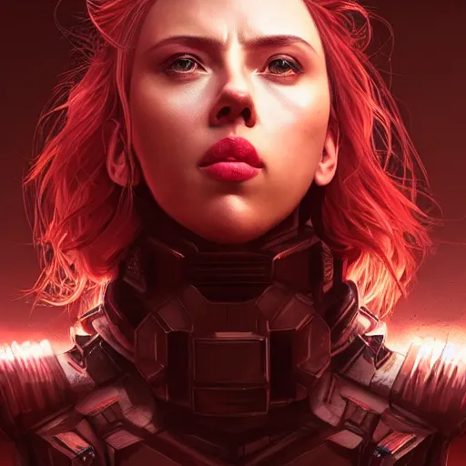 Prompt: scarlett johansson portrait, dystopia core, apocalyptic, armor, warrior, dramatic, sharp focus, fiction, neon, fantasy, hyper detailed, digital art, trending in artstation, cinematic lighting, studio quality, smooth render, unreal engine 5 rendered, octane rendered, art style and nixeu and wlop and krenz cushart