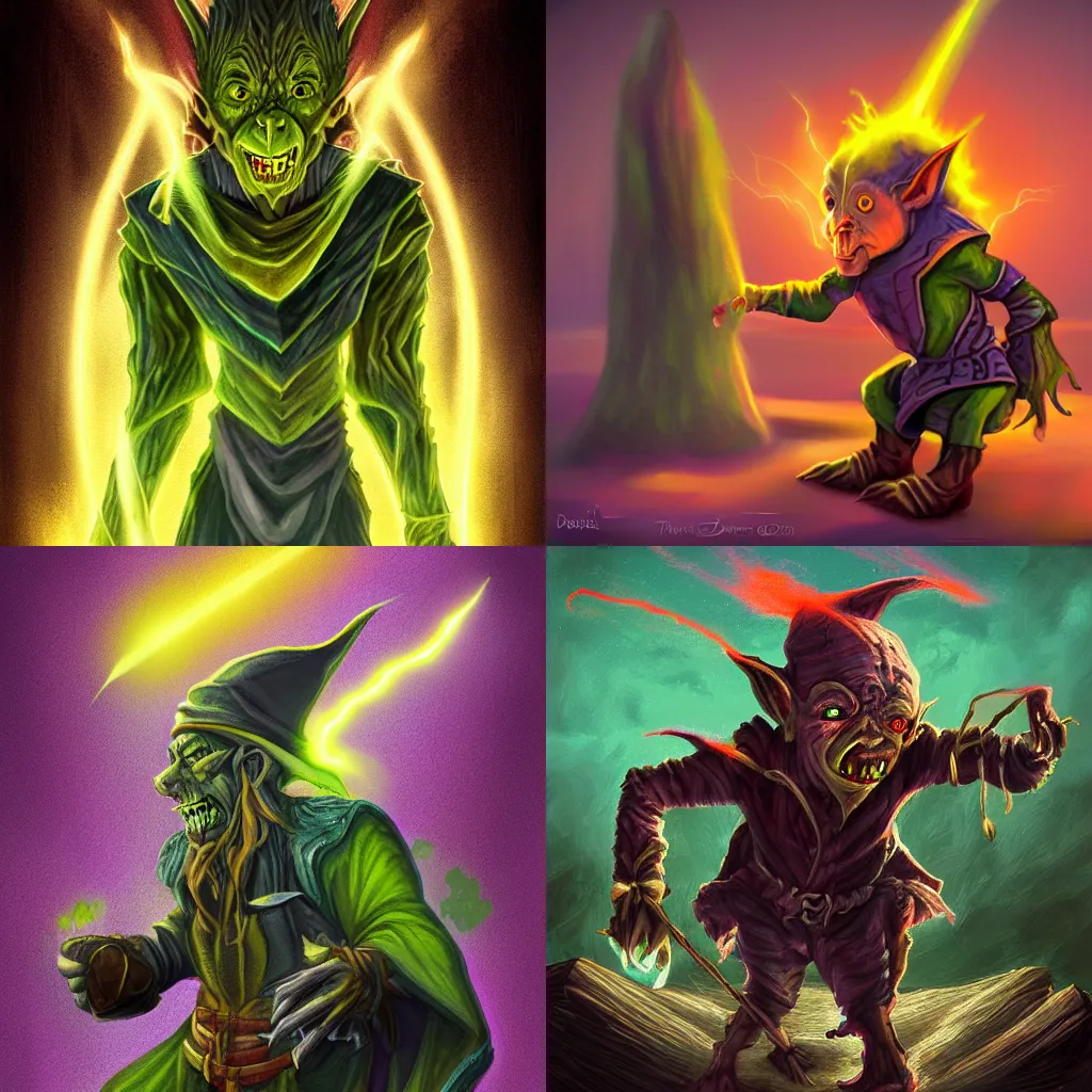 Prompt: goblin lightning wizard, award winning digital art