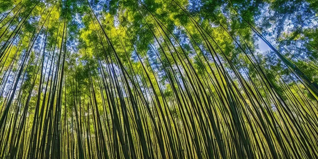 Image similar to ultra wide angle photo of the shunan bamboo forest, majestic!!! beautiful!!!, ethereal!!! ultra realistic, golden hour, volumetric lighting, sharp focus, in the style of national geographic, large format camera