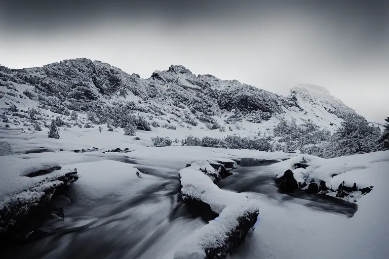 Image similar to landscape in snowy mountain by benjamin hardman