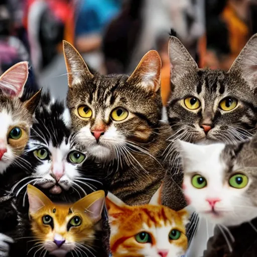 Image similar to a horde of cats on a metal festival