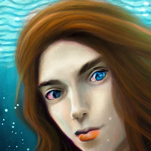 Image similar to face portrait of a woman underwater inspired by lois van baarle, bubbles, seaweed