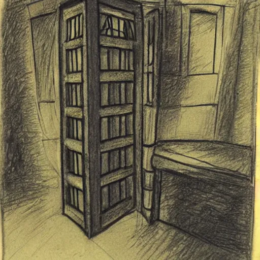 Prompt: perfect sketch of Tardis console room, umbra, pastel, by Rembrandt,