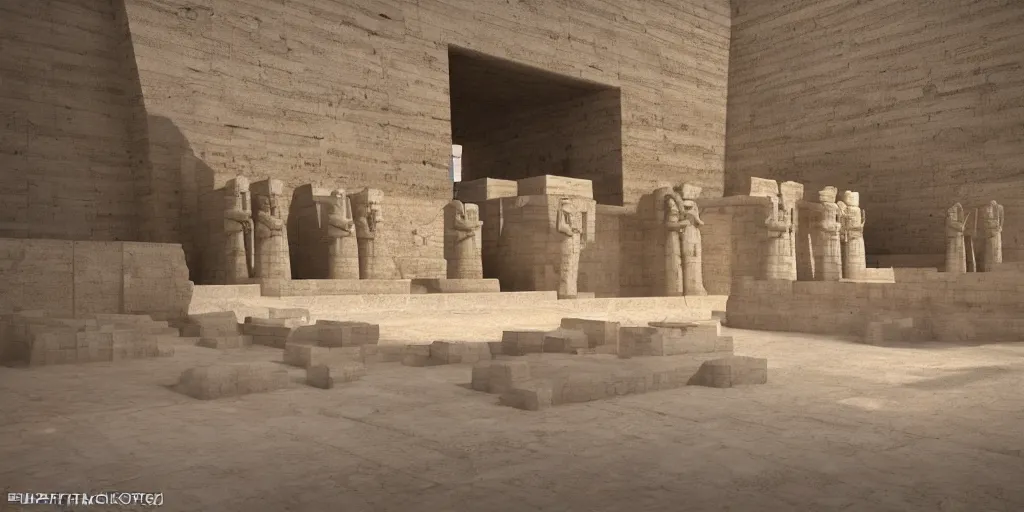 Image similar to the great temple of an egyptian pharaoh, art by kotaro chiba, volumetric lighting, epic composition