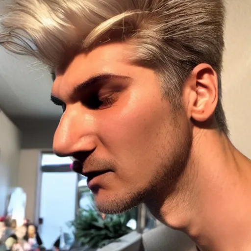 Image similar to a closeup photo of handsome gigachad xqc smoking