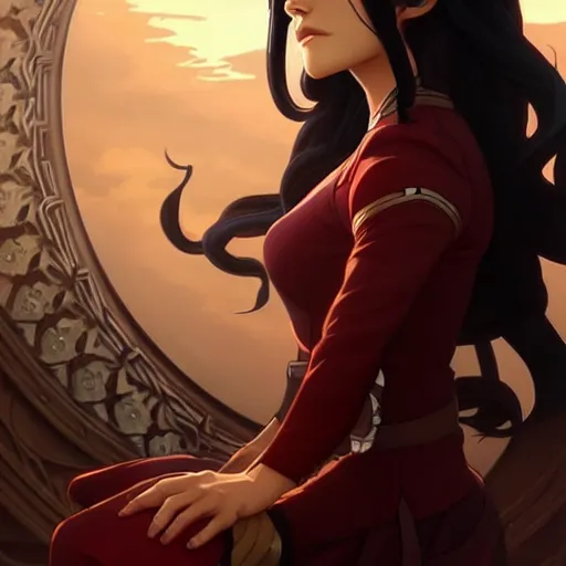 Image similar to Asami Sato from The Legend of Korra, fantasy, intricate, elegant, highly detailed, digital painting, artstation, concept art, matte, sharp focus, illustration, art by Artgerm and Greg Rutkowski and Alphonse Mucha