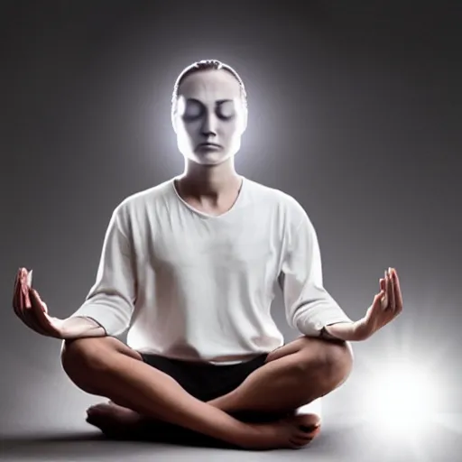 Image similar to a meditating person whose forehead is illuminated by a bright white light