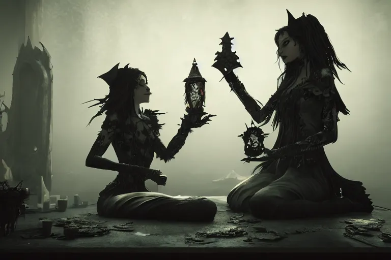 Image similar to dark witches doing a ritual. Ornate details, award winning, Octane render, 4k, 8k, unreal 5, very detailed, hyper control-realism, trending on artstation.”