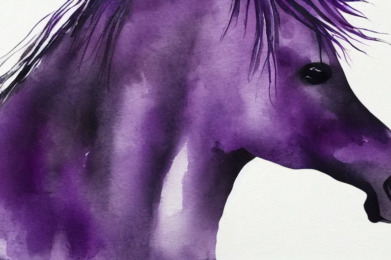 Image similar to beautiful serene horse, healing through motion, minimalistic purpble ink aribrush painting on white background