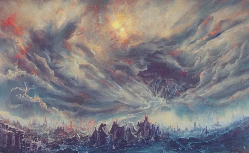 Image similar to apocalypse old painting style