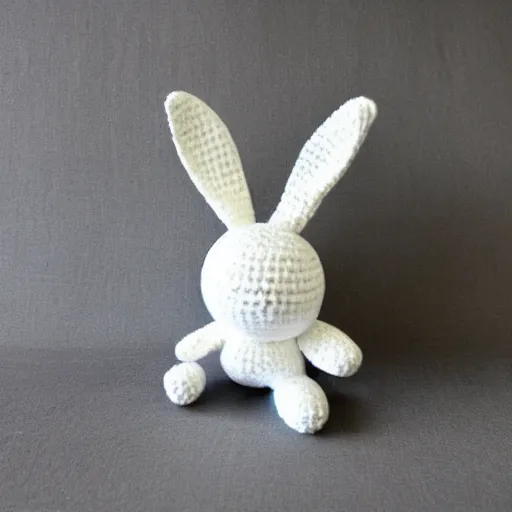 Prompt: minimalistic crocheted plush toy of a white bunny