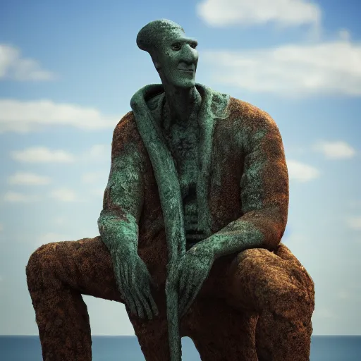 Prompt: rusty statue of handsome squidward in a coreal reef, 4 k