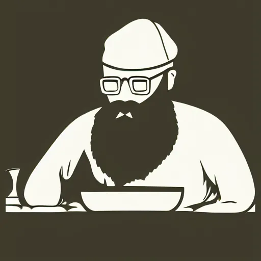 Image similar to bearded man turns bowl on woodlathe, vector art, simple, clean, monochromatic