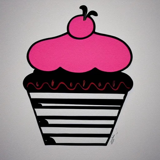 Image similar to cupcake logo painting by tim biskup and afshar petros, matte background, sharp contours, minimal, trending on artstation