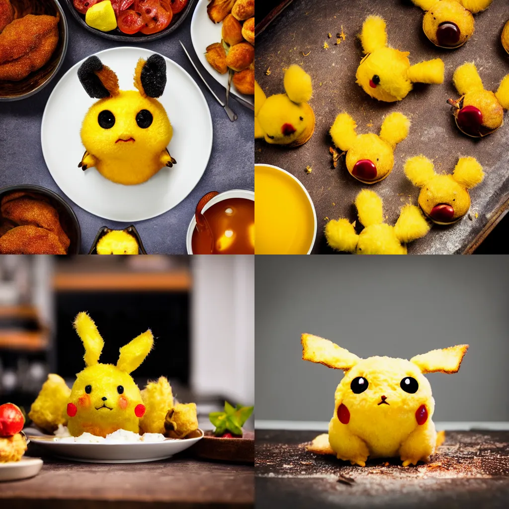 Prompt: professional food photography of a fried pikachu