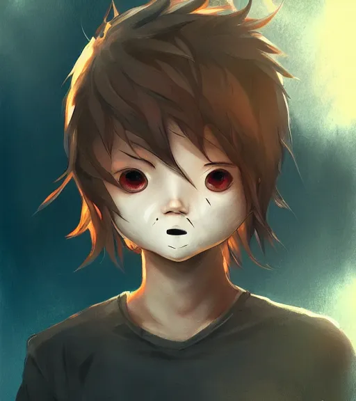 Prompt: beautiful little boy anime character inspired by jason voorhees, art by rossdraws, wlop, ilya kuvshinov, artgem lau, sakimichan and makoto shinkai, concept art, anatomically correct, extremely coherent, realistic, mask, smooth, hd, 8 0 s haircut
