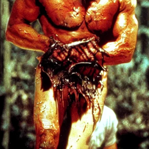 Image similar to big buff grotesque scary fleshy wet, Nemesis from biohazard, movie still iconic