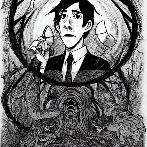 Prompt: lovecraft drawn in the style of studio ghibli, very detailed