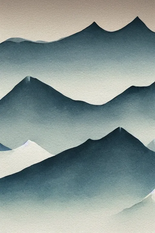 Prompt: beautiful digital matte watercolor of mountains, layered mountains in gradients watercolor greg rutkowki artstation