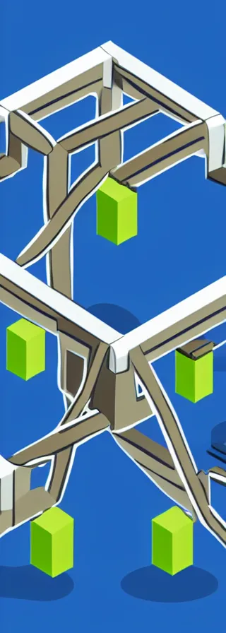 Image similar to concept art of a cross - chain bridge for blockchain transactions in the form of a cube with shades and with minimalistic colors, isometric disposition