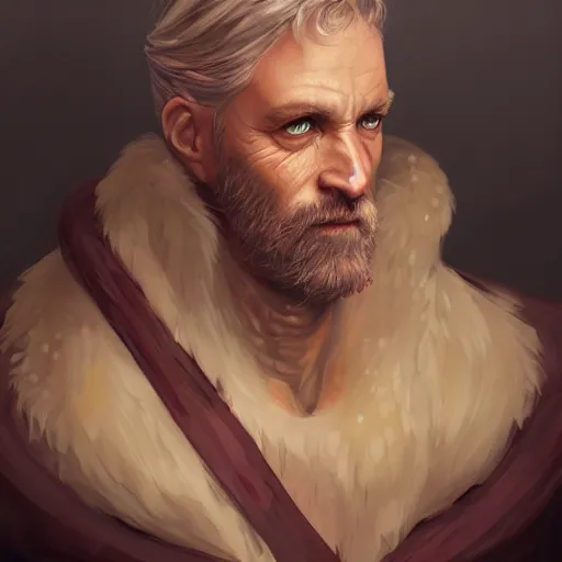 Image similar to a detailed matte head - on portrait painting of an middle - aged half - tiefling nobleman with golden eyes and short well kept hair, by charlie bowater, lise deharme, wlop, tending on arstation, dungeons and dragon, dnd, pathfinder, fanart, oil on canvas