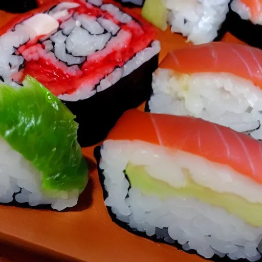 Image similar to Camera shot of sushi, 4k