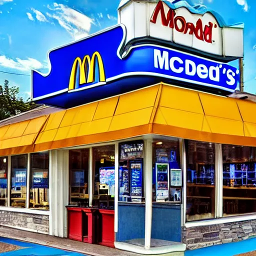 Image similar to McDonald's Restaurant, Blue themed, blue colors, 4k, realistic, award-winning photograph