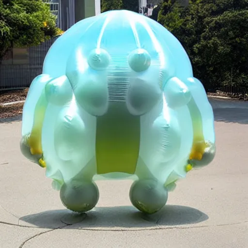 Prompt: inflatable tardigrade, balloon tardigrade, rubber tardigrade, inflated rubber, overinflated giant, translucent, see - through