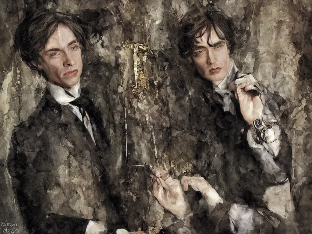 Prompt: dorian gray's painting being painted by basil halward, digital painting